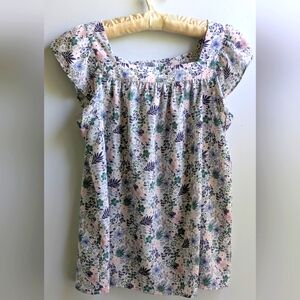 EUC...LOFT Square Neck Floral Flutter Sleeve Blouse Size XS